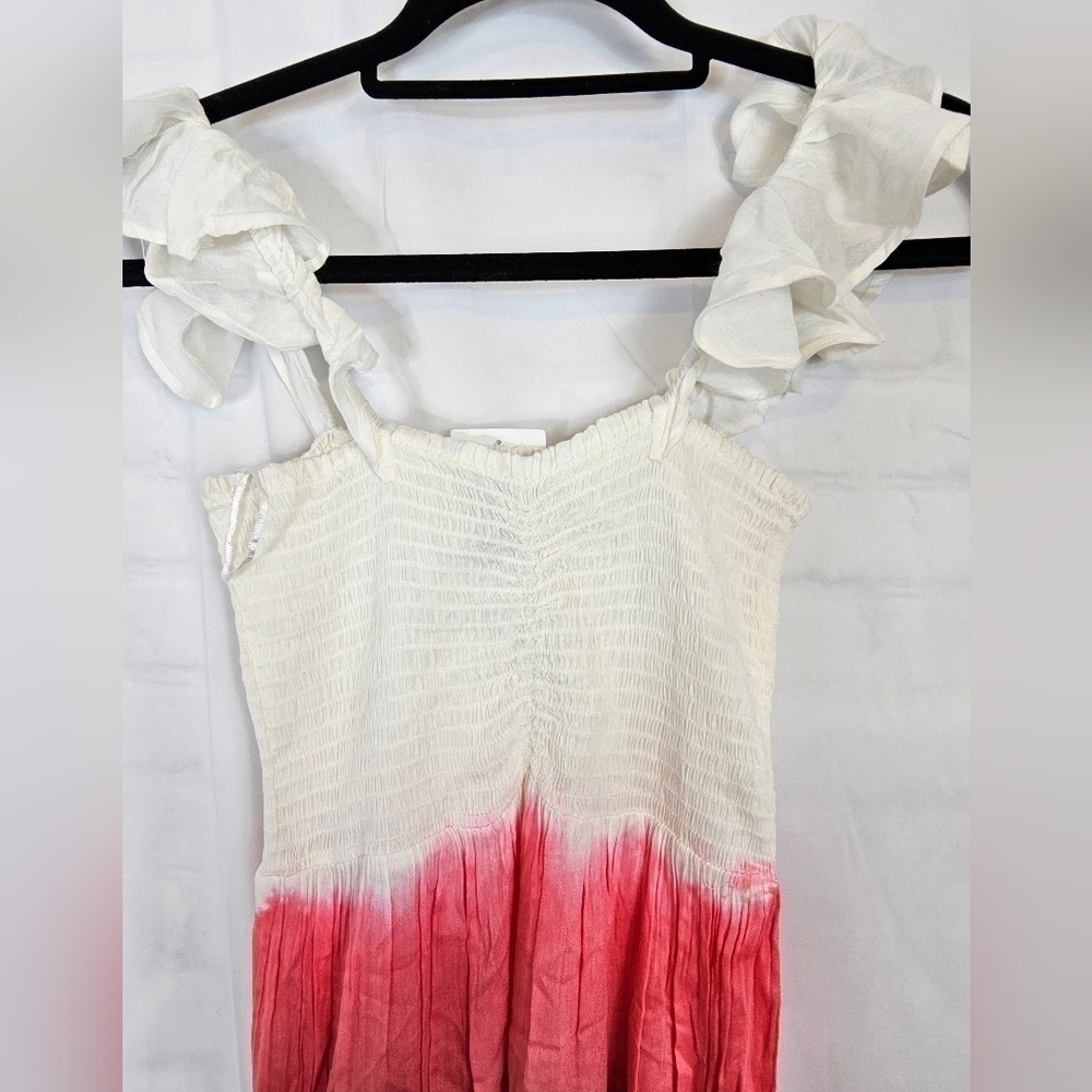 AREA Stars Bella dip-dye Maxi ruffle dress neutral in pink and brown flutter - Picture 5 of 6